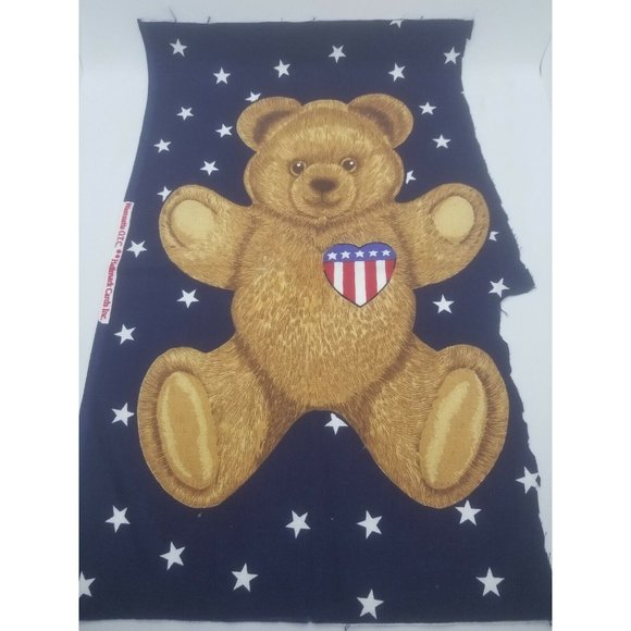 Patriotic Teddy Bear Panels Red Check Fabric Quilting Crafting Lot Americana - Picture 5 of 9
